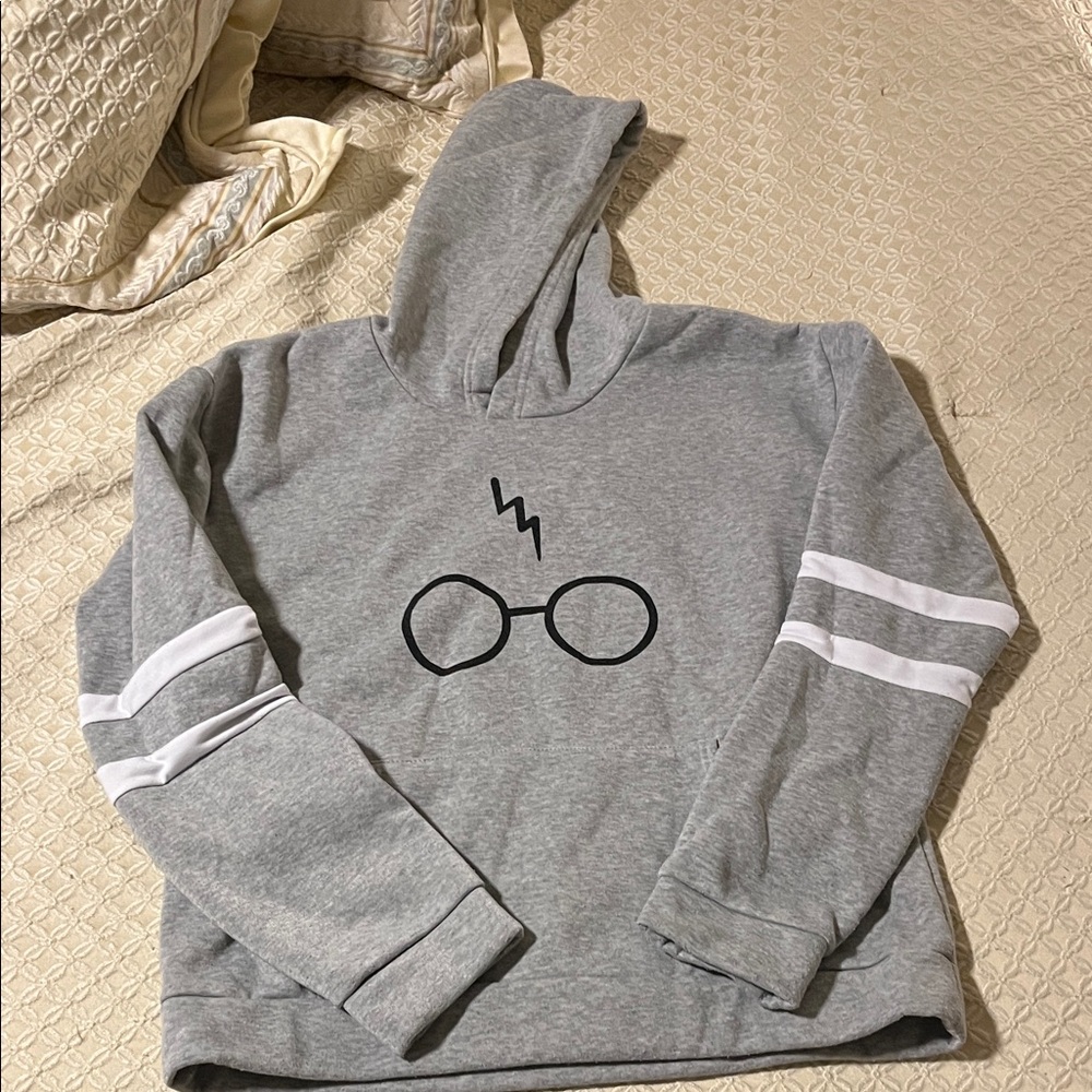 Gray Hoodie with Glasses and Lightning Design